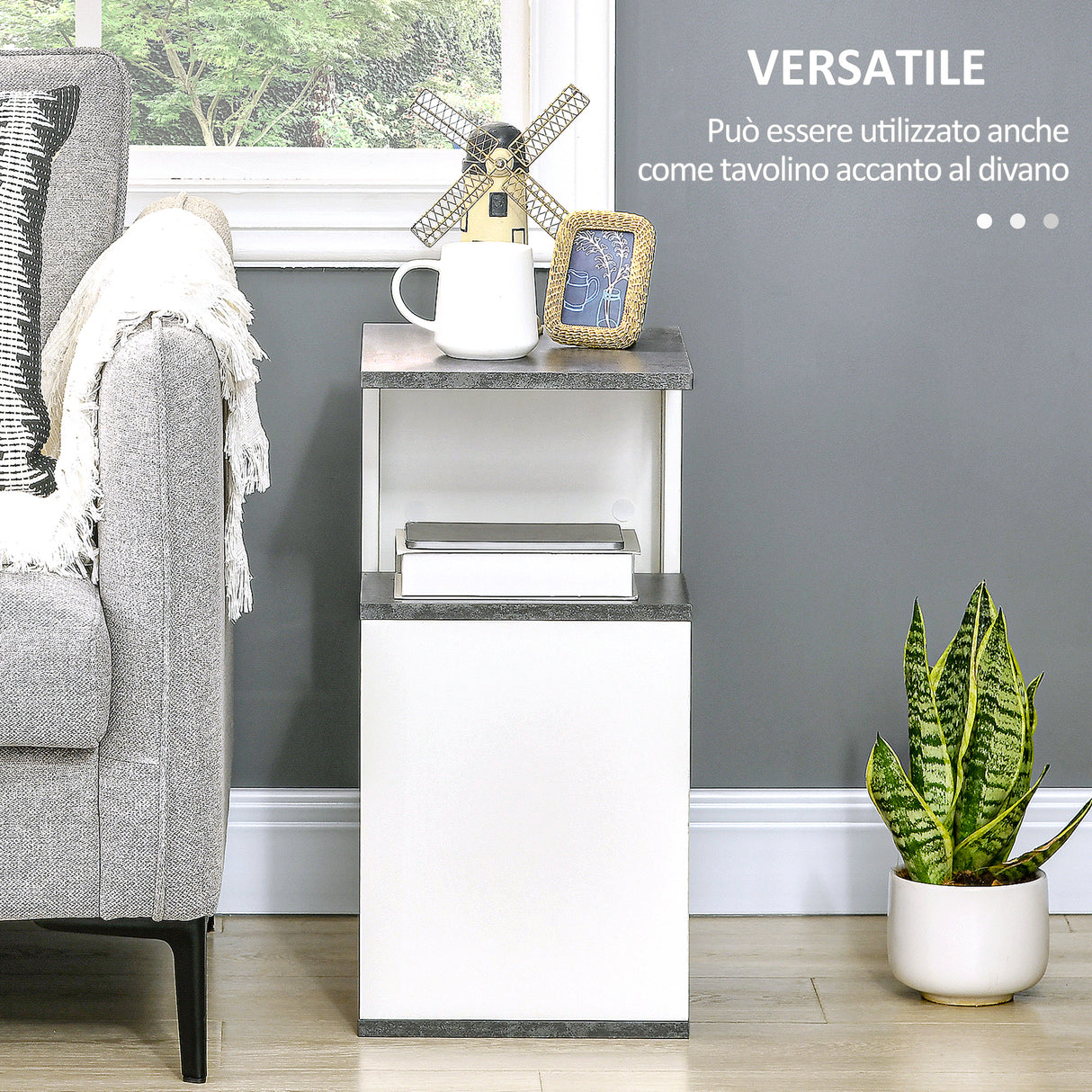 easycomfort easycomfort comodino con ripiano aperto in truciolato dal design irregolare 35x29 5x60 cm grigio e bianco