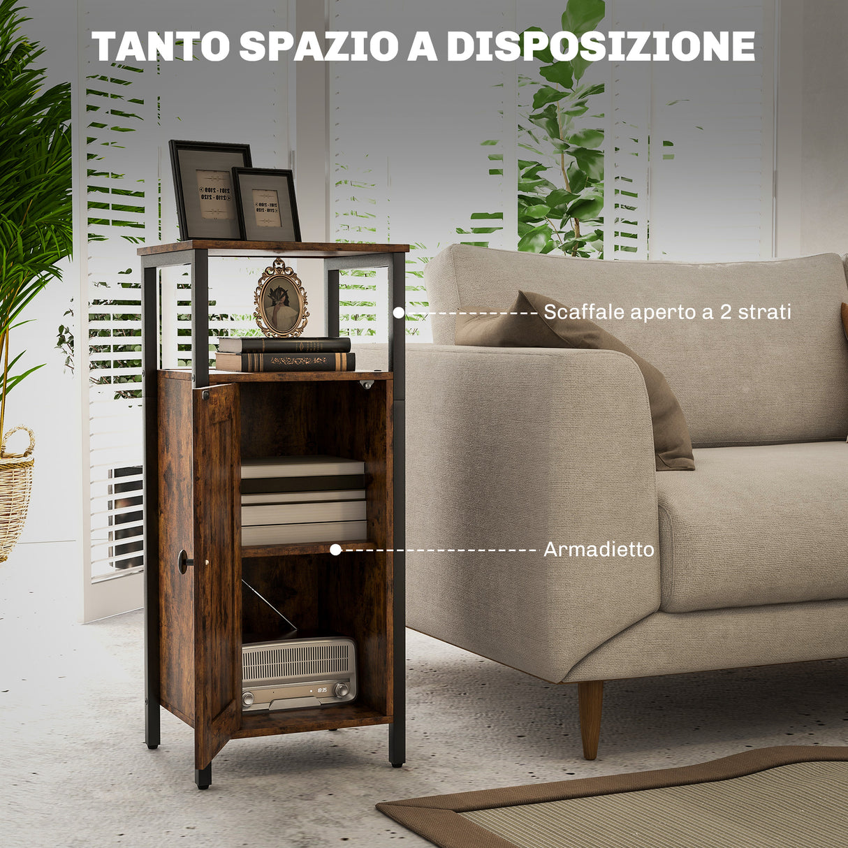 easycomfort easycomfort comodino industriale con 2 ripiani e scaffale interno regolabile in legno e acciaio 34x30x80 cm marrone