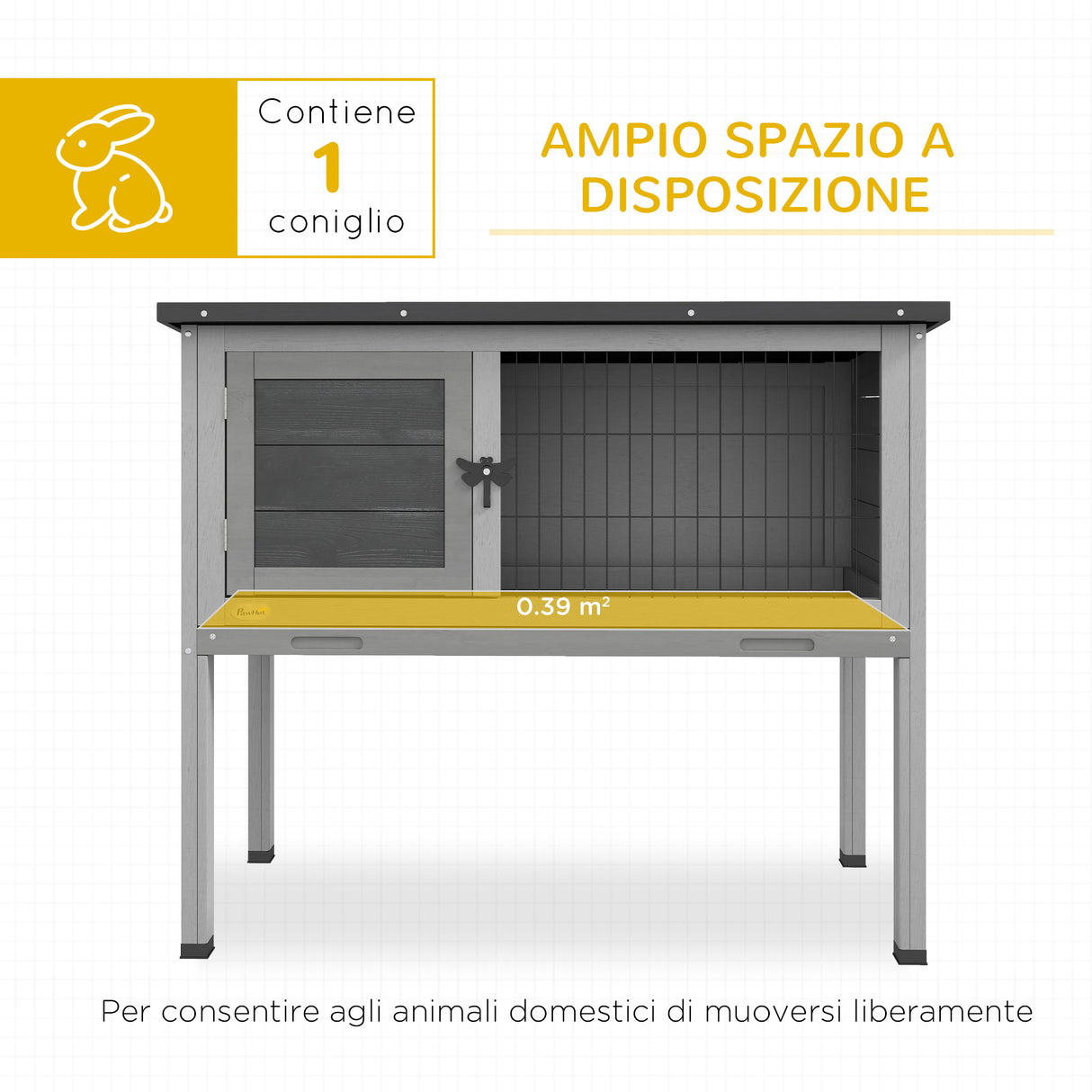 easycomfort easycomfort conigliera rialzata in legno da esterni con tetto apribile e vassoio estraibile 84x43x70cm grigio