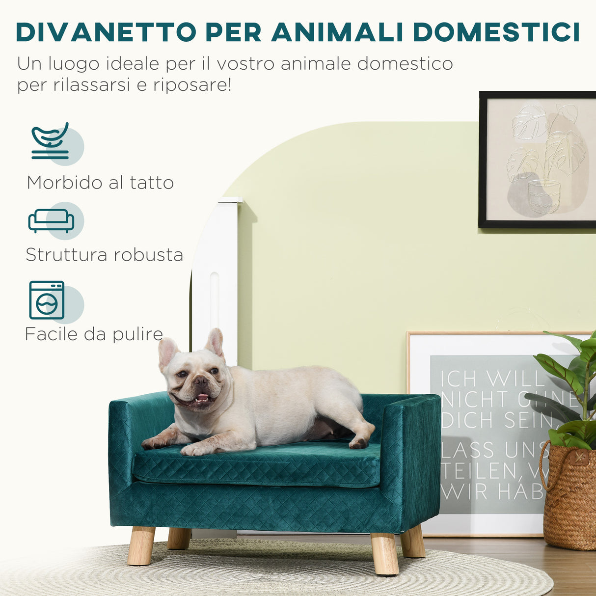 easycomfort easycomfort divanetto per cani e gatti stile scandinavo con cuscino imbottito in velluto e legno 64x45x36cm blu