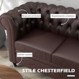 easycomfort easycomfort divano 2 posti stile chesterfield con cuscino rimovibile in ecopelle legno e metallo 160x84x80 cm marrone
