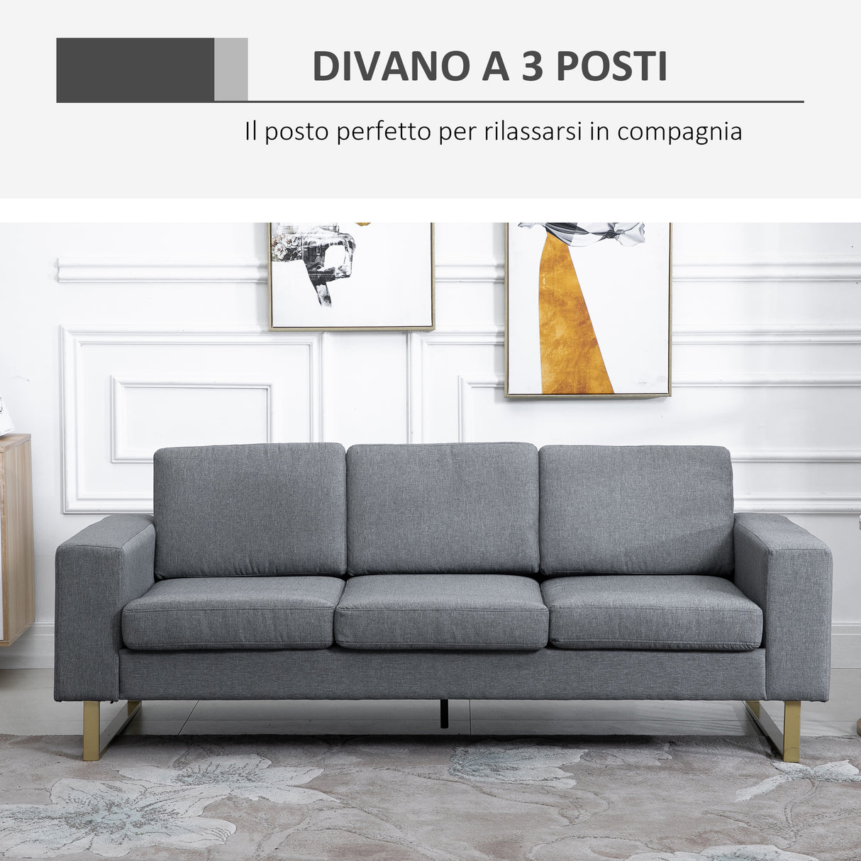 easycomfort easycomfort divano a 3 posti relax salotto con cuscini 200 82 78cm tessuto di lino grigio