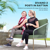 easycomfort easycomfort divano da giardino 2 posti in rattan pe stile boho con cuscini sfoderabili e braccioli verde