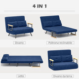 easycomfort easycomfort divano letto 3 in 1 in tessuto effetto velluto con schienale regolabile e 2 cuscini 102x73x81 cm blu