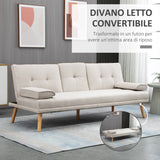 easycomfort easycomfort divano letto 3 posti reclinabile con rivestimento effetto lino e tavolino a ribalta beige