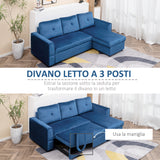 easycomfort easycomfort divano letto angolare 3 posti effetto velluto e chaise longue con contenitore 232x141x85cm blu