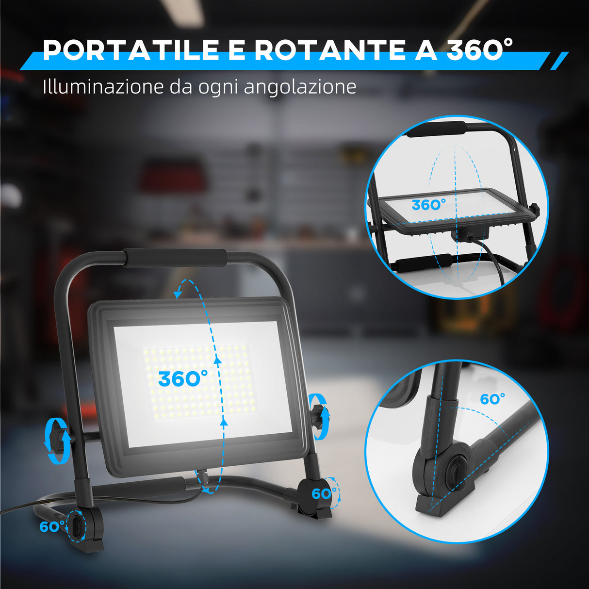easycomfort easycomfort faretto led da lavoro da 6500k con testa girevole e supporto regolabile in alluminio e metallo 35x20x32 cm nero