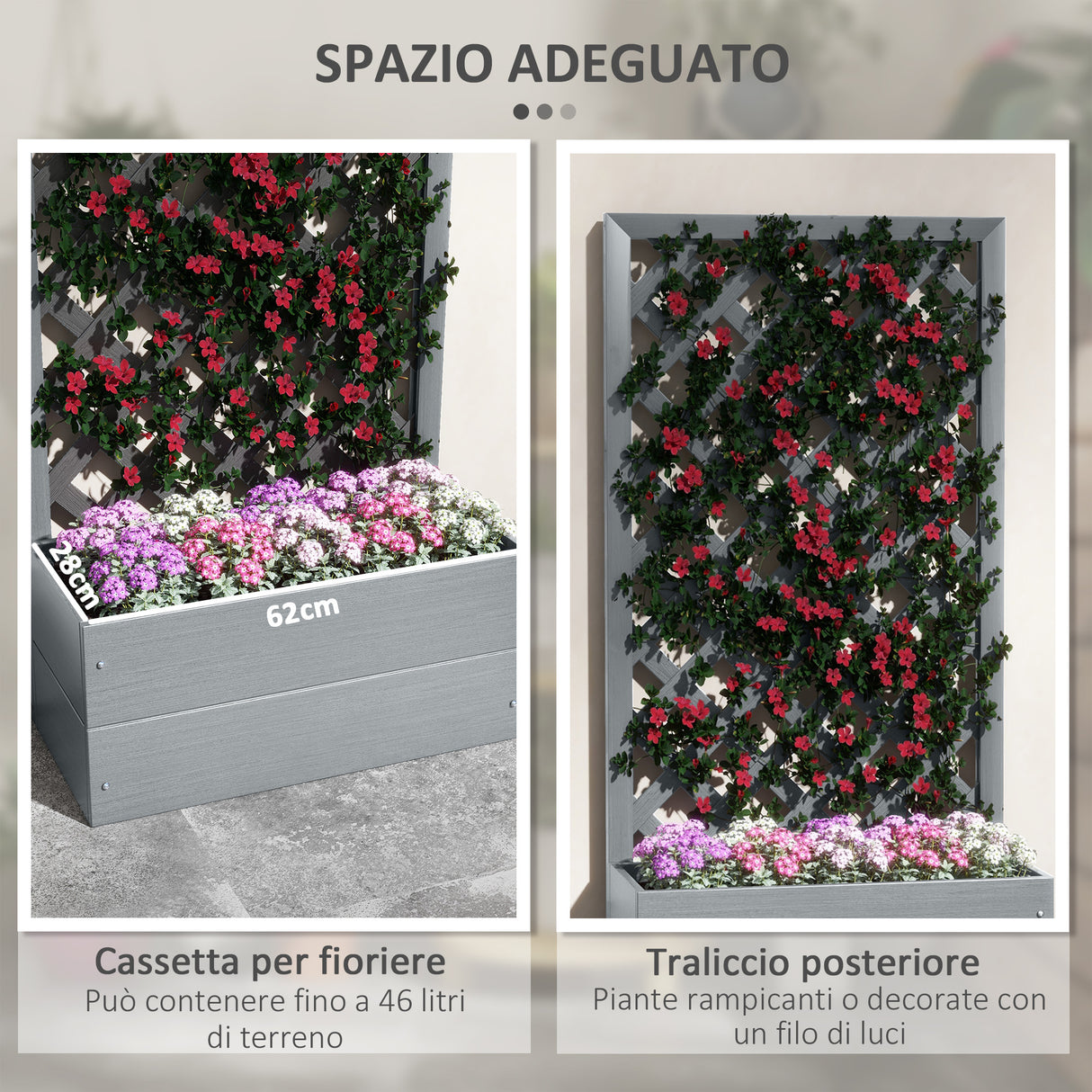 easycomfort easycomfort fioriera con grigliato posteriore e fessura di drenaggio in legno composito 65x33 5x135 cm grigia