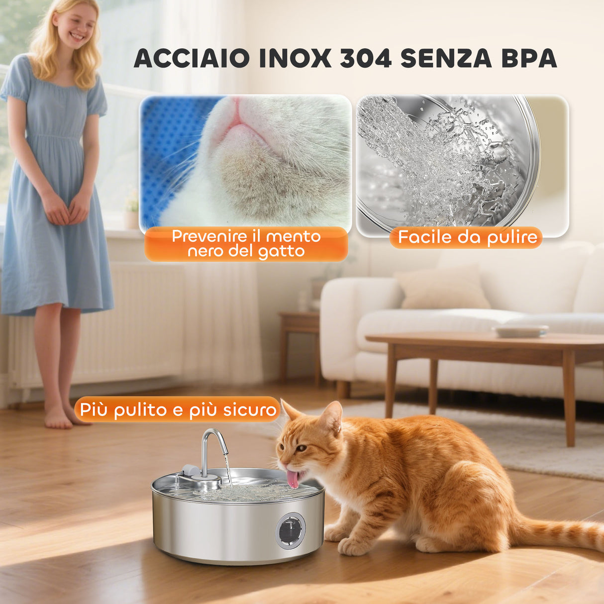 easycomfort easycomfort fontanella per gatto 7l con luce led e tripla filtrazione in acciaio inox 304 30 5x31 2x19 3 cm argento