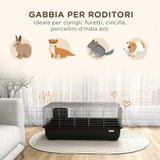 easycomfort easycomfort gabbia per conigli a 2 porte con vassoio rimovibile in metallo e plastica pp 100x55x41 cm nero e argento