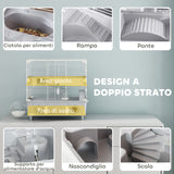 easycomfort easycomfort gabbia per criceti a 2 livelli e 3 porte con ruota e tubi in acciaio ps e pp 44 5x28x44 cm grigio e bianco