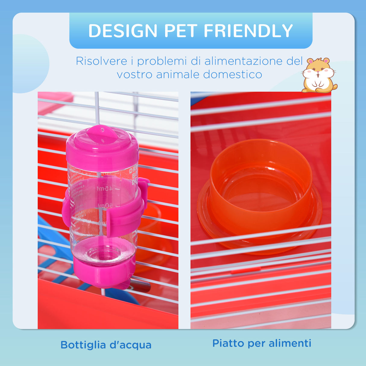 easycomfort easycomfort gabbia per criceti a 2 livelli in metallo e pp con casetta serbatoio dellacqua e ruota 47x30x27 cm