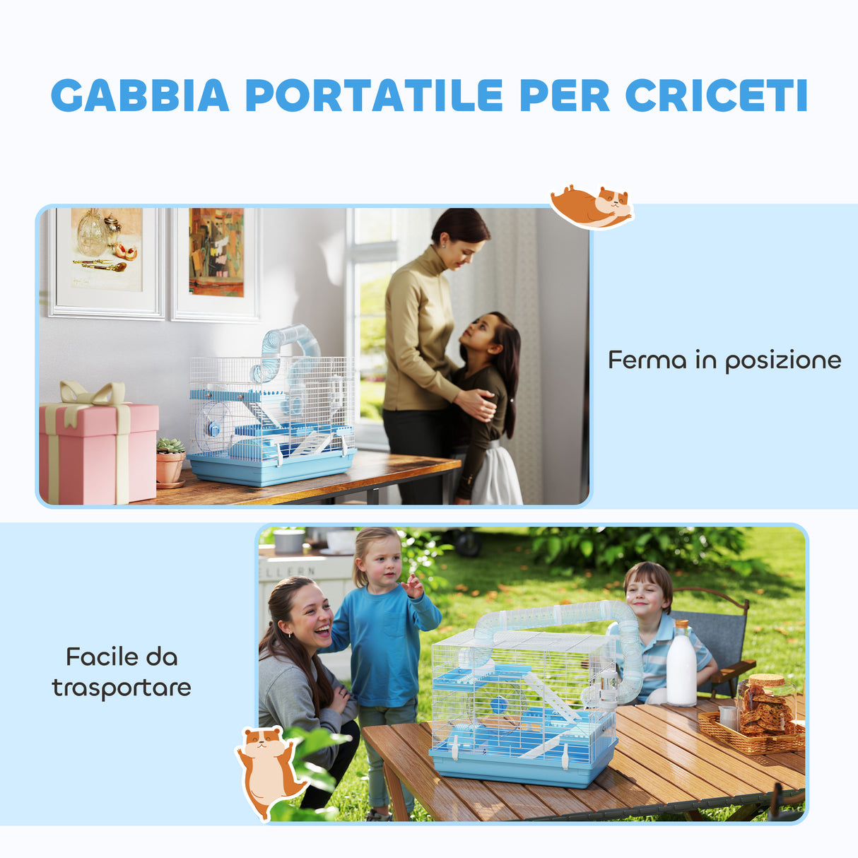 easycomfort easycomfort gabbia per criceti a 3 piani con casetta ruota ciotola per cibo bottiglia e tubi azzurro