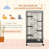 easycomfort easycomfort gabbia per piccoli animali con ruote 5 rampe e 5 piattaforme ciotola e bottiglia 61 5x44x131 cm nero