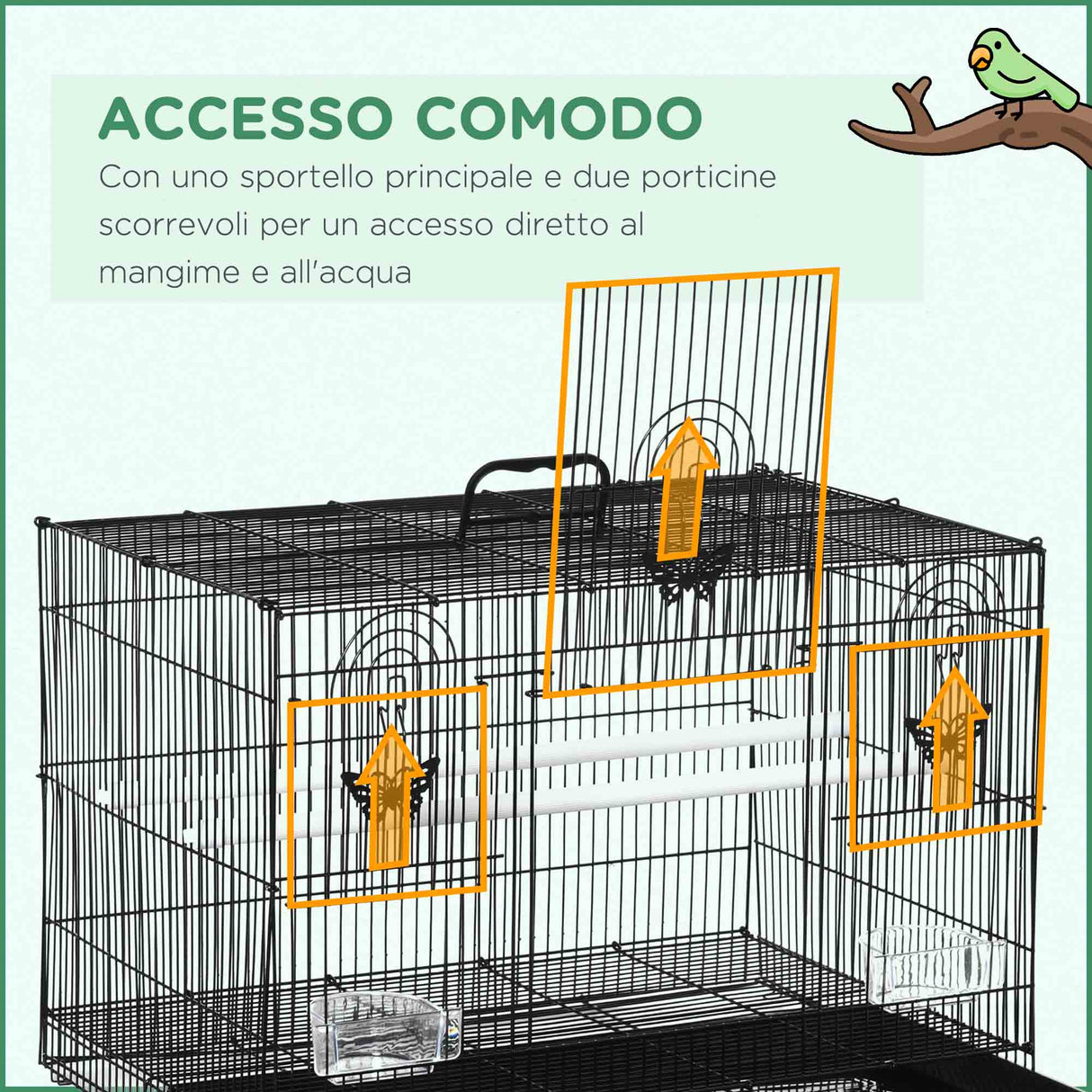 easycomfort easycomfort gabbia per uccelli con 2 posatoi e 3 ingressi in filo metallico e plastica 60x41x41 cm nero