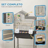 easycomfort easycomfort gabbia per uccelli con piedistallo ruote girevoli ripiano e accessori 46x36x120 cm nero