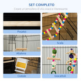 easycomfort easycomfort gabbia per uccelli con scaletta altalena ciotole e giochi in acciaio pp e legno 46x36x100 cm nera