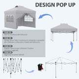 easycomfort easycomfort gazebo pieghevole 3x3 m con altezza regolabile su 3 livelli finestre e borsa di trasporto grigio chiaro