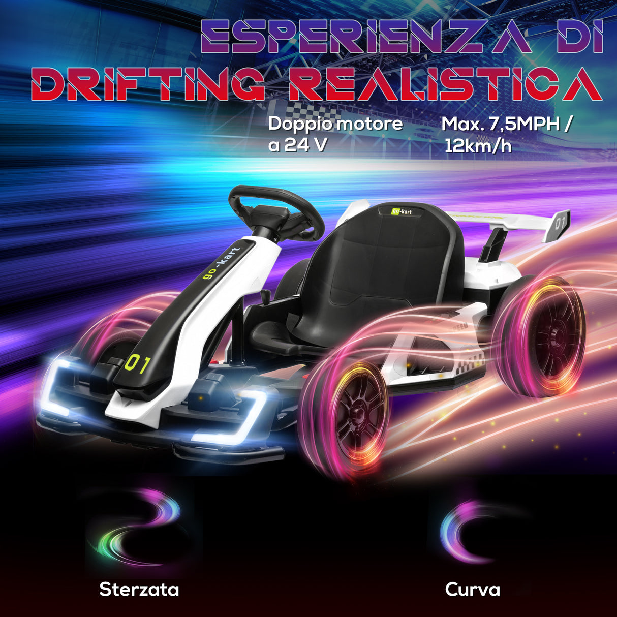 easycomfort easycomfort go kart elettrico per bambini 6 12 anni 24v 12kmh con seggiolino regolabile bianco