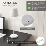 easycomfort easycomfort lampada da tavolo portatile in acrilico e metallo da 3600mah con cavo di ricarica 11 2x36 5 cm bianco