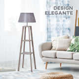 easycomfort easycomfort lampada da terra in legno con 3 ripiani e paralume in tessuto 45x45x148cm grigio