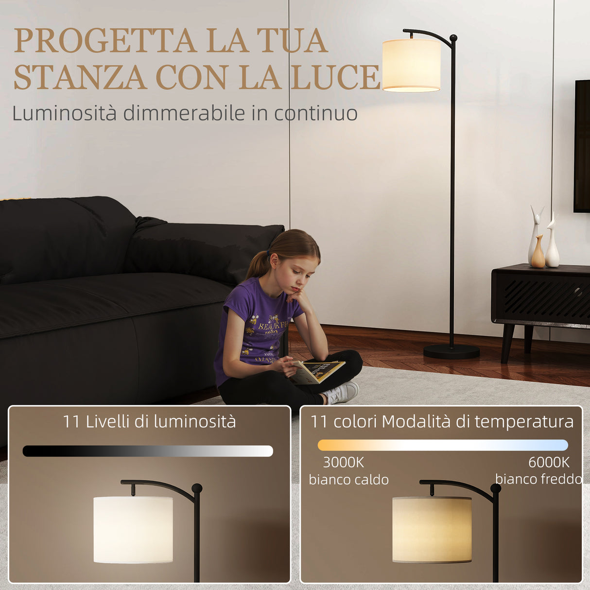 easycomfort easycomfort lampada da terra led dimmerabile con telecomando 11 temperature e 11 luminosita timer 60 minuti nero