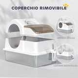 easycomfort easycomfort lettiera per gatti chiusa con 2 tappetini in acciaio inox abs e pp 60 5x40 5x42 cm bianca e argento