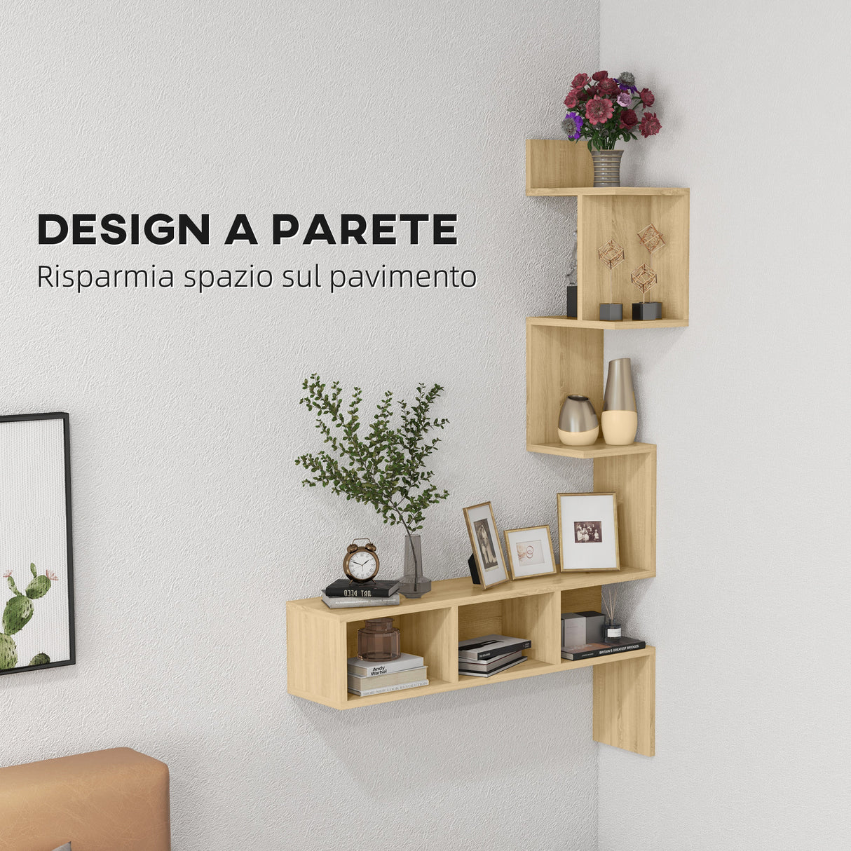 easycomfort easycomfort mensola portaoggetti in mdf con ripiani aperti per soggiorno e camera da letto 80x20x128 5 cm rovere