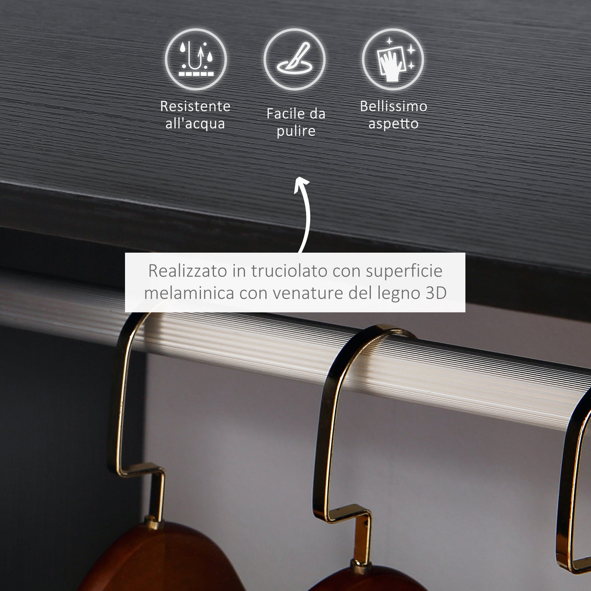 easycomfort easycomfort mobile appendiabiti con barra in alluminio e 2 ripiani aperti in truciolato 60x40x128 cm nero