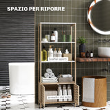 easycomfort easycomfort mobile bagno in bambu con 3 ripiani e armadietto inferiore 63x30x138 cm color legno e bianco