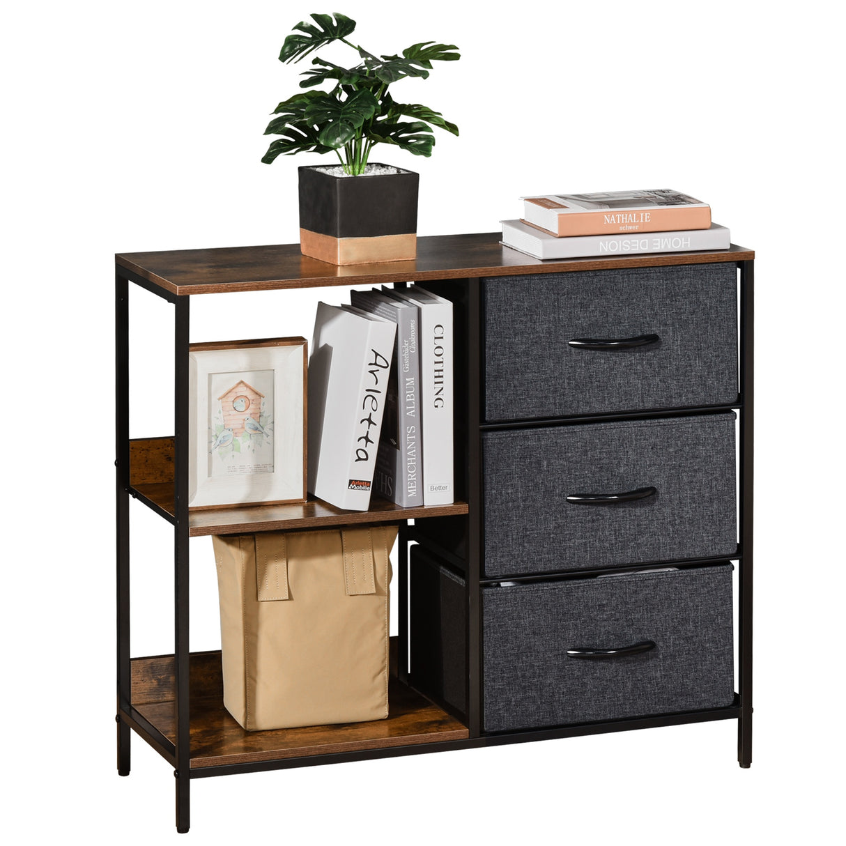 easycomfort easycomfort mobile cassettiera multiuso con cassetti in tessuto 80x29x71cm marronegrigio scuro