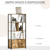 easycomfort easycomfort mobile libreria con 3 ripiani armadietto e 2 cassetti in truciolato e metallo 58x24x122 cm