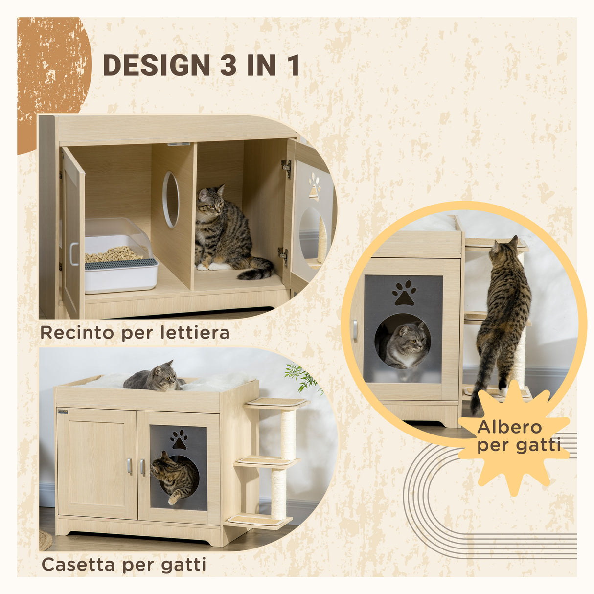 easycomfort easycomfort mobile per lettiera casetta per gatti con spazio portaoggetti e pali tiragraffi in legno 107x54x70 cm
