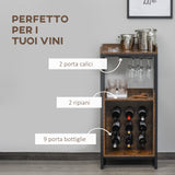 easycomfort easycomfort mobile portabottiglie stile industriale con cantinetta vini per 9 bottiglie e portacalici marrone
