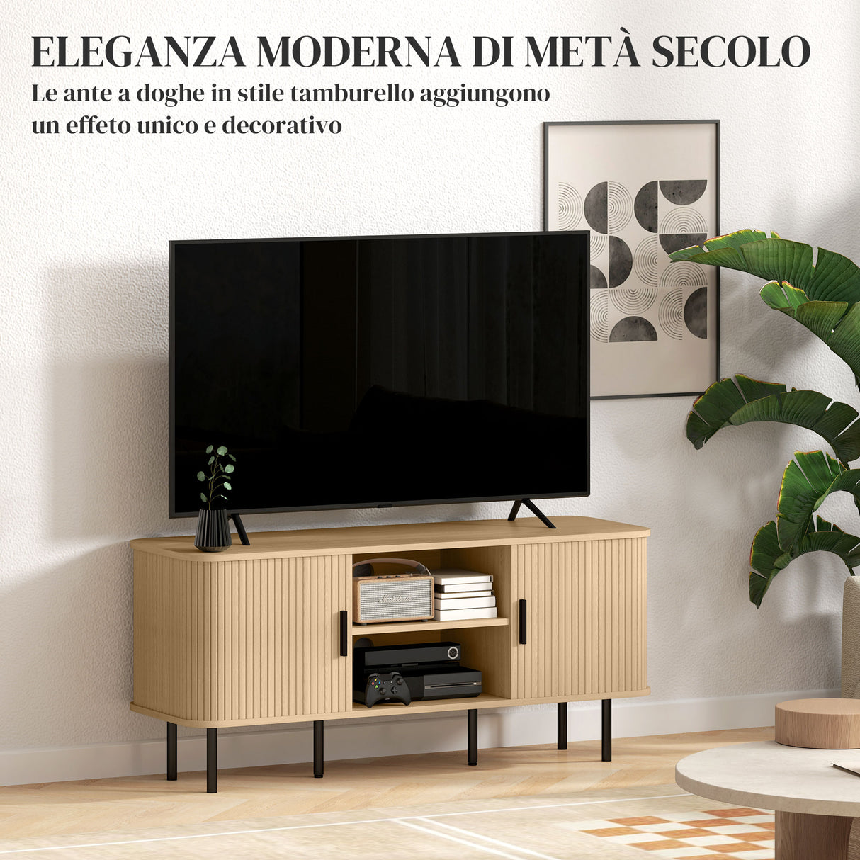 easycomfort easycomfort mobile tv 55 con 2 armadietti e 2 ripiani in legno e acciaio 120x40x55 cm nero e rovere