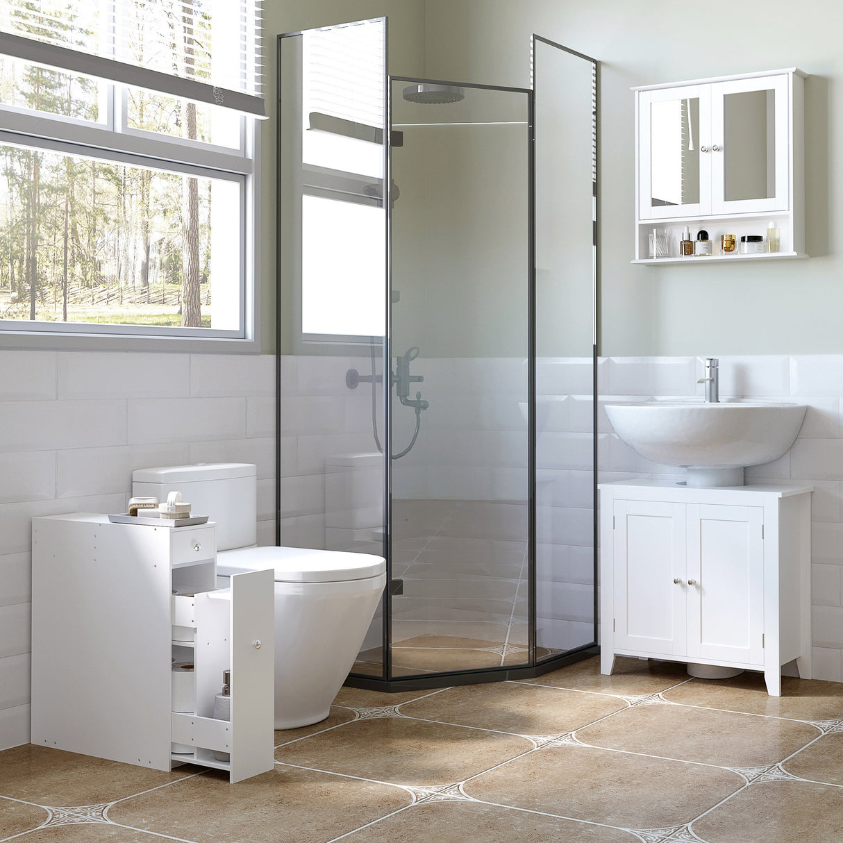 easycomfort easycomfort mobiletto armadietto a muro con specchio da bagno cucina in mdf 56 x 13 x 58cm bianco ean 8054111840576