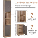 easycomfort easycomfort mobiletto salvaspazio per bagno in legno mobile da bagno con 2 armadietti e 6 ripiani grigio e rovere design a torre 30 x 24 x 170cm ean 8054111847469