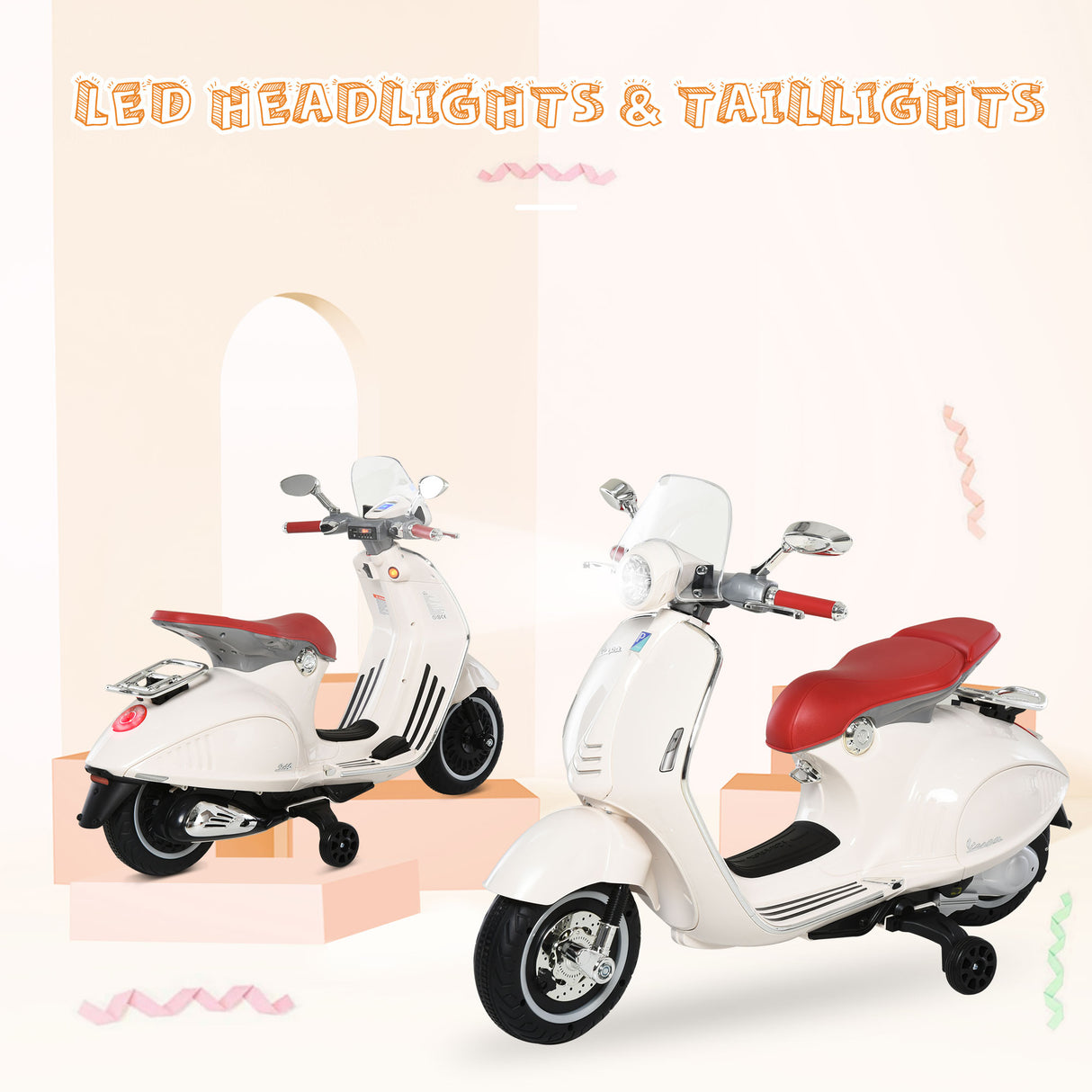 easycomfort easycomfort moto elettrica per bambini con licenza ufficiale vespa 2 rotelle luci e suoni 108x49x75 cm bianca