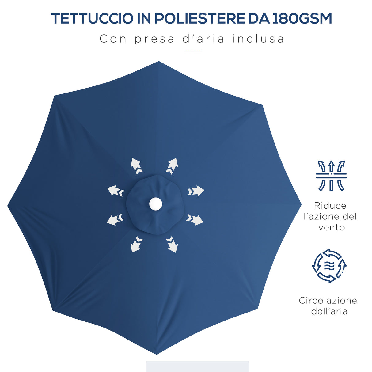 easycomfort easycomfort ombrellone da giardino ad altezza regolabile in metallo e poliestere 292x242 cm blu scuro