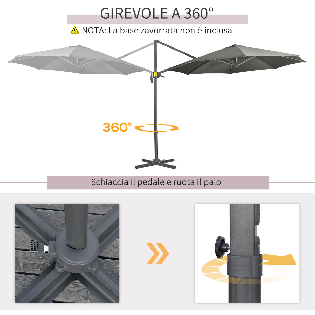 easycomfort easycomfort ombrellone da giardino decentrato 3x2 5 m girevole a 360 con angolazione regolabile grigio
