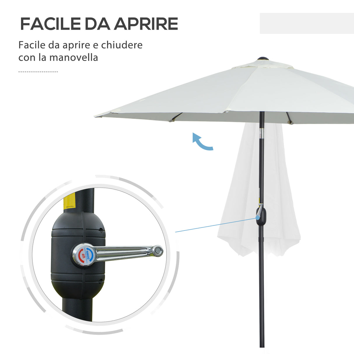 easycomfort easycomfort ombrellone da giardino rotondo con manovella e inclinabile a 3 livelli 265x240 cm crema