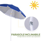 easycomfort easycomfort ombrellone da spiaggia inclinabile con fodera riflettente in acciaio e poliestere 1 7x2 05 m blu