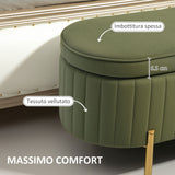 easycomfort easycomfort panca contenitore ovale da 72l con coperchio sollevabile in tessuto effetto velluto e legno 108x44x43 5 cm verde