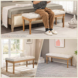 easycomfort easycomfort panca fondoletto imbottita con seduta trapuntata a bottoni in tessuto e legno 120x41x48cm crema