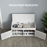 easycomfort easycomfort panca scarpiera con ripiano interno regolabile su 3 livelli in mdf e simil lino 90x36x50 cm bianco e grigio