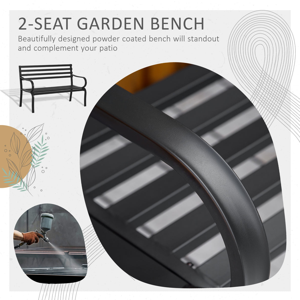 easycomfort easycomfort panchina da esterno in metallo impermeabile nero panca da giardino a due posti 127 x 62 x 82cm max 240kg