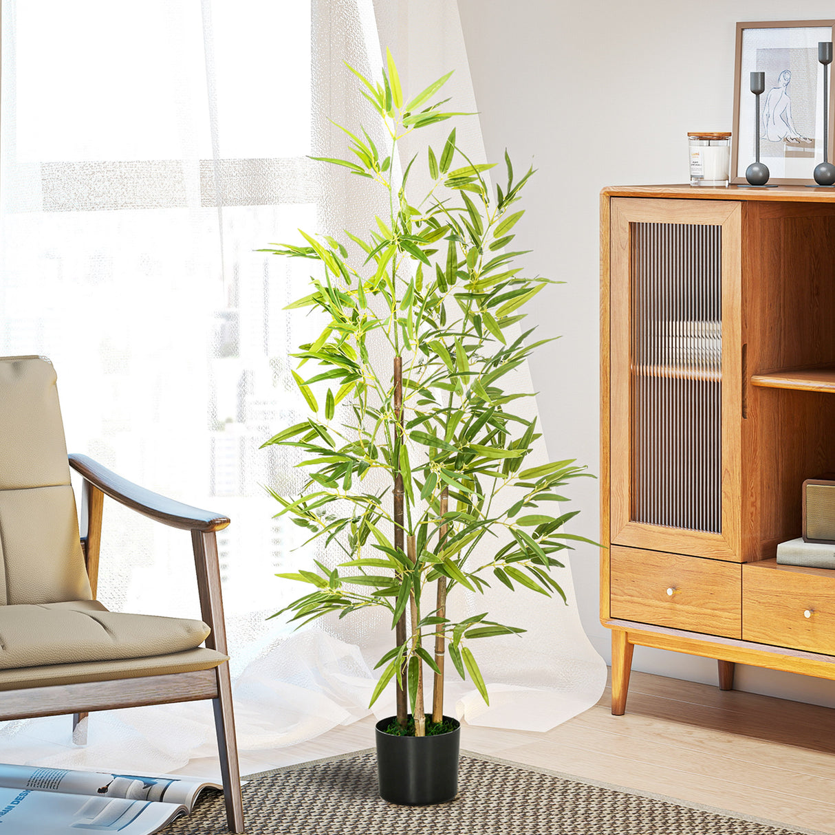 easycomfort easycomfort pianta artificiale di bambu alta 120cm da interno con vaso incluso