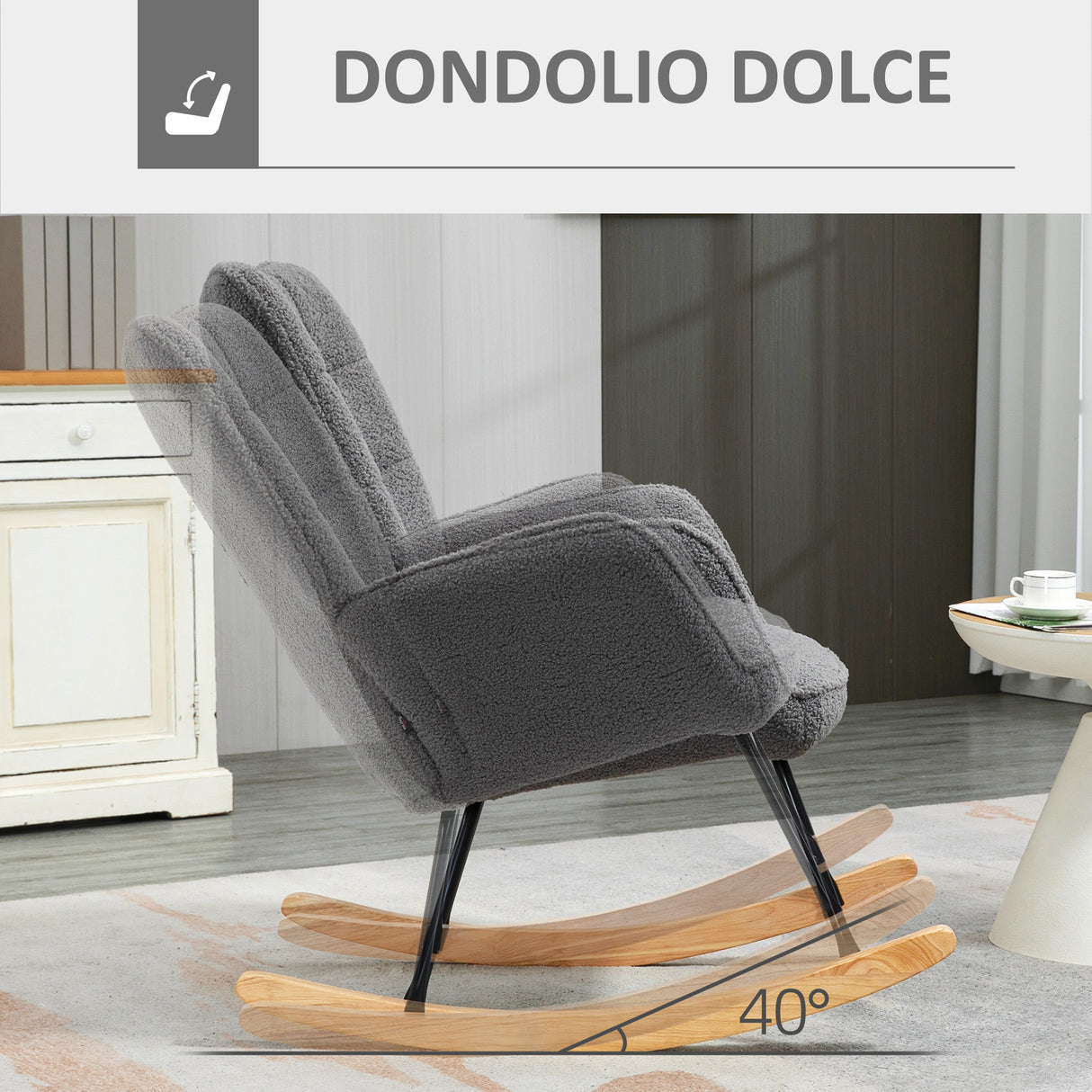 easycomfort easycomfort poltrona a dondolo imbottita in legno e acciaio per soggiorno e camera da letto 71x98x101 cm grigio scuro