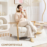 easycomfort easycomfort poltrona da salotto in tessuto sherpa con braccioli e gambe in legno stile nordico crema