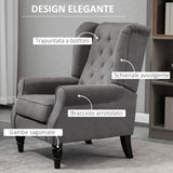 easycomfort easycomfort poltrona da salotto stile francese con gambe in legno e cuscini sfoderabili 74x86x102 cm grigio